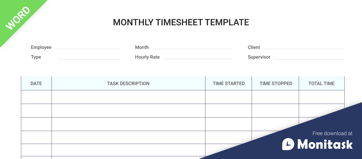 basic monthly timesheet template for Word (.docx)
