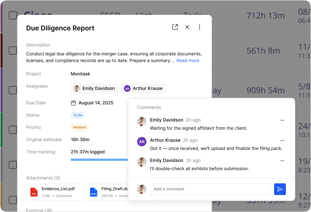 Screenshot of Project and Task 
Management Integration