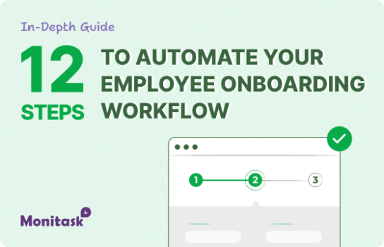 Illustration showing twelve steps to automate your employee onboarding workflow