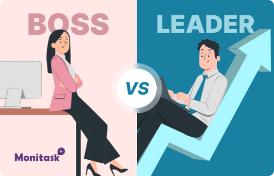 Monitask. Ilustración acerca de la diferencia entre un jefe y un líder