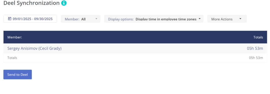 Screenshot of Deel Synchronization