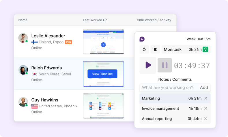 Screenshot of Monitask timer and dashboard